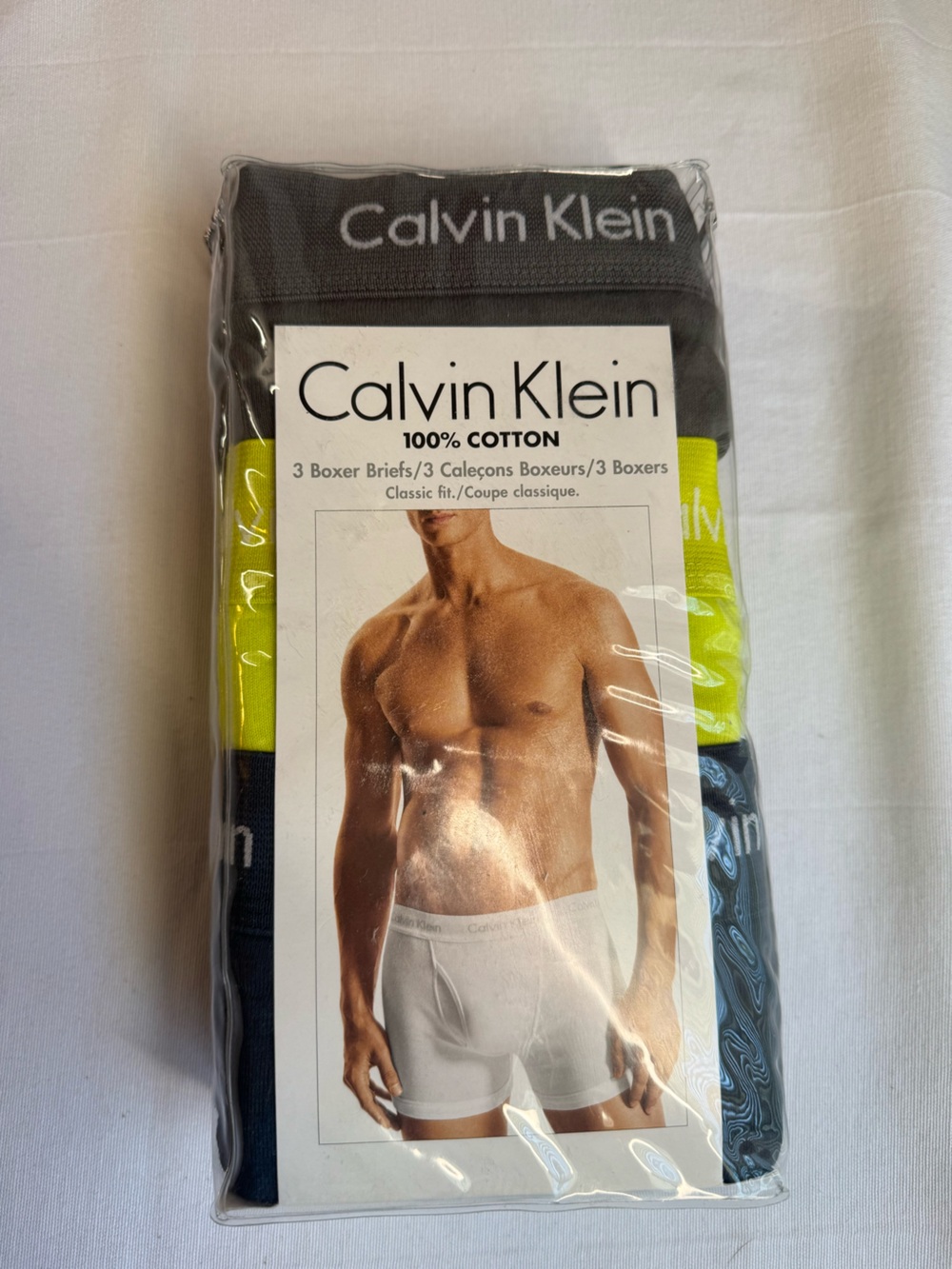 Calvin Klein 3-Pack Boxer Briefs in Black, Yellow, and Navy XL